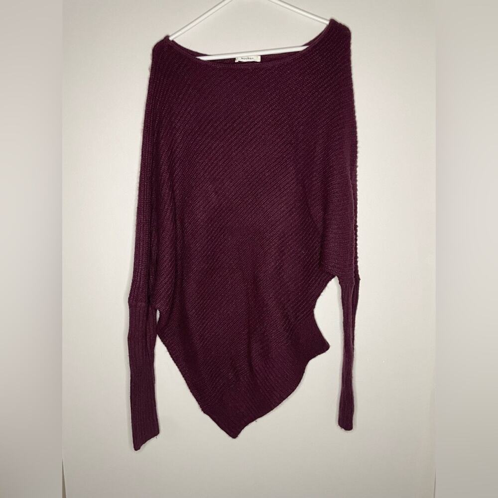 Moussy Burgundy Asymmetrical Off Shoulder Sweater One Size